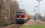 Mit einem langen Bauzug am Haken kam 232 223-8 von der DGT durch Zwickau Plbitz.