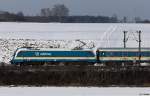 ARRIVA / ALEX 183 003 vor ALX 354 Prag - Mnchen, KBS 930 Regensburg - Landshut - Mnchen, fotografiert bei Hagelstadt am 29.01.2011