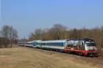 ARRIVA 183 001  Adler  zieht am 22.03.12 bei Feldmoching einen ALEX von Regensburg Hbf nach Mnchen Hbf.