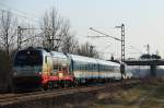 ARRIVA 183 001  Adler  zieht am 22.03.12 bei Feldmoching einen ALEX von Mnchen Hbf nach Regensburg Hbf.