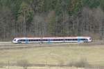 BLB-Flirt-Triebwagen unterwegs bei Hallthurm in Richtung Berchtesgaden   26.3.10  