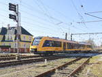 Einfahrt 1 648 205 der Oberpfalzbahn nach Marktdrewitz am 18. Februar 2019 in den Bahnhof Franzensbad (Tschechien).  

