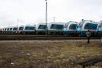 Eine beeindruckende Sicht auf die Lokparade anlsslich der Erffnung des neuen Bahnbetriebswerkes der Lnderbahnen in Schwandorf am 24.11.07.