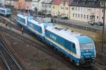 223 064 beim Rangieren zweier 183-iger anlsslich der Lokparade zur Erffnung des neuen Bahnbetriebswerkes der Lnderbahnen in Schwandorf.