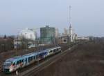 Doppeltraktion Vogtlandbahn mit der Werbung fr das wunderschne Vogtland kurz nach Regensburg Hbf,14.03.2009 (Bahnbilder-Treffen Regensburg)