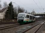 Der VT 02 der Vogtlandbahn am 23.02.2009 bei der Einfahrt in Hochstadt.