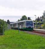 VT36, VT31 ( Stadt Klingenthal ) und VT48 ( St. Ulrich Weischlitz ) als VBG83119/83219 in Muldenberg-Floplatz, 21.5.09. Wegen Himmelfahrt zu dritt.