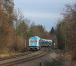 223 063 mit 6 neuen Alex Doppelstockwagen unterwegs nach Hof, wo dann die Sonderfahrt nach Schwandorf beginnt.Kurz vor der Einfahrt in den Haltepunkt Netschkau.17.11.09.