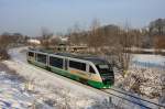 Bei Wünschendorf ist VT22 als VBG83163 (Gera - Weischlitz) am 05.01.2010 unterwegs.