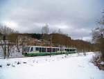 654 043 (VT43) und 654 040 (VT40) als VBG83109/83209 zwischen Zwota und Klingenthal, 27.2.010.