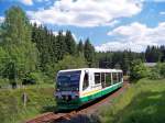 654 042 (VT42) als VBG83120 zwischen Zwota-Zechenbach und Zwotental, 28.6.010.