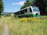 21.7.2010 15:42 VT 47 der Vogtlandbahn aus Zwickau Zentrum nach Kraslice/Sokolov kurz vor dem Bahnhof Klingental.