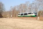 27.3.2011 11:23 VT 25 der Vogtlandbahn aus Cheb nach Zwickau (Sachsen) Hbf kurz nach dem Bahnhof Oelsnitz.