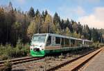 654 048 (VT48  St.Ulrich Weischlitz ) und 654 031 (VT31  Stadt Klingenthal ) als VBG83120/83220 Zwickau/Hof - Graslitz/Adorf(V) in Zwotental, 17.10.010.