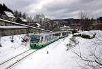 654 036 (VT36) und ein weiterer RVT als VBG20809/81059 Zwickau/Hof - Graslitz ( - Karlsbad - Marienbad) in Klingenthal, 5.2.011.