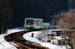 654 031 (VT31  Stadt Klingenthal ) als VBG20813 Zwickau - Graslitz ( - Falkenau) in Zwota, 25.2.011.