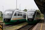 Einmal mit und einmal ohne Arriva-Logo.Vogtlandbahn-Trilex Desiros VT01 und VT07 im Bahnhof Zittau am 14.05.2011.