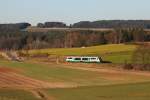 Der VT 08 der Vogtlandbahn pendelte am 27.11.2011 als Sonderzug auf der Strecke Amberg – Schnaittenbach, hier kurz nach Gebenbach.