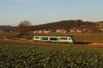 Der VT 08 der Vogtlandbahn pendelte am 27.11.2011 als Sonderzug auf der Strecke Amberg – Schnaittenbach, hier bei Mimbach