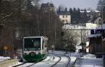 RegioSprinter 654 Vogtlandbahn / ARRIVA VT 37 als VBG 81167 Zwickau-Adorf, KBS 544 Zwickau - Plauen - Cheb - Marinsk Lzně, fotografiert bei der Einfahrt in Jocketa am 01.02.2011