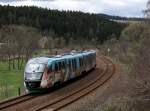 642 306 (VT06  Vogtlandzug ) als VBG20967 Zwickau - Marienbad zwischen Hundsgrn und Adorf bei Leubetha, 21.4.012.