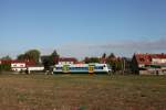 VT51 der Vogtlandbahn (650 151), im Einsatz bei der Erfurter Bahn, auf der KBS603 am 11.10.2012 als EB80630 (Erfurt - Kassel-Wilhelmshöhe) in Elxleben.