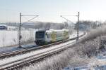 Sonniges Winterfrostwetter mit der Vogtlandbahn bei Syrau.