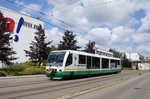 Vogtlandbahn Zwickau / Zwickauer Modell: Siemens / Duewag RegioSprinter der Vogtlandbahn (nach BOStrab ausgestattet), aufgenommen im August 2016 an der Haltestelle  Steinkohlenwerk / Glück-Auf-Center  in Zwickau.