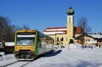 650 650 der Waldbahn fährt am 15.02.2019 in den Bahnhof Frauenau ein