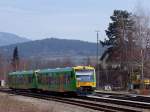 VT19 wartet mit einem weiteren Triebwagen in Zwiesel(Bay) auf den nchsten Einsatz;120328