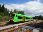 Waldbahn-Regioshuttle VT19  Frauenau  im Bahnhof Zwieselin auf die Reparatur am 29.7.