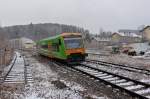 VT25 der Waldbahn verlässt den Bahnhof Regen Richtung Bayrisch Eisenstein 22.1.2015.