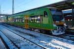 Auch dem Triebwagen der Waldbahn stand das verschneite Wetter ins Gesicht geschrieben. Plattling 17.01.2016