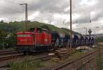 Die 345 159 8 (ex DR 105 159-8) der  Die-Lei GmbH (Kassel) mit Schotterzug (Fccpps der railpro (NL))am 05.08.2011 in Siegen (Kaan-Marienborn).