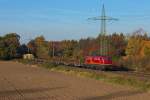 140 070 der EBM war am 1.11.2015 mit einem Bauzug Richtung Baden-Württemberg unterwegs und durchfuhr am Nachmittag Ratingen-Lintorf