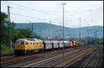 Die EBW-Cargo V300.10 bei der Ausfahrt aus Aalen. Ziel des Zuges war Pforzheim. Aufgenommen am 27.Juli 2008 in Aalen.