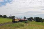 V300.09 (Ex 230 077) mit Schotterzug unterhalb von Gebenbach. (07.07.2009, Strecke Amberg-Schnaittenbach)