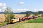 V300.09 (Ex 230 077) mit Schotterzug bei Godlricht. (07.07.2009, Strecke Amberg-Schnaittenbach)