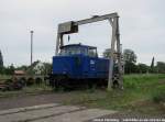 Am 02.06.07 stand eine Werklok von Eichholz auf den hinteren Gleisanlagen des Bahnhofes Haldensleben.