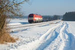 223 031 mit einem leeren Holzzug nach Schirnding bei Oberteich, 28.01.2017