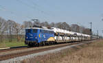 140 866 der EVB schleppte am 10.04.18 einen BLG-Autozug von Falkenberg(E) kommend durch Jütrichau Richtung Magdeburg.