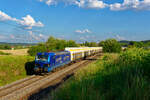 192 005 EVB mit einem Schnittholzzug bei Parsberg Richtung Nürnberg, 20.07.2020