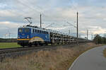 140 866 der evb führte am 26.01.25 einen BLG-Autozug durch Wittenberg-Labetz Richtung Dessau. 