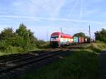 EVB 420 14 kommt am 26.08.2009 mit einem Containerzug durch Hamburg-Moorburg.