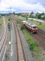 WUMAG-Triebwagen  Nrnberg 761  von 1926 und WUMAG-Beiwagen  140 009 Regensburg  von 1932 bei Radeberg auf der Fahrt von Dresden ber Drrrhrsdorf - Neustadt (Sachsen) nach Sebnitz (Schsische