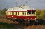 Der VT 175  Nrnberg 761  auf einer Sonderfahrt. Das Fahrzeug wurde 1926 von WUMAG gebaut und wird heute von den Buxtehude-Harsefelder Eisenbahnfreunden betreut. Damals fuhr der mit Benzolmotoren und Drehgestellen ausgestattete Triebwagen auf Nebenstrecken (Bauart BC4vT, NVR-Nummer 95 80 0066 904-3 D-EVB, ex BHE, ex DB; Eigentum EVB,  gesehen Wustermark-Priort 01.10.2010)