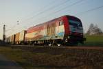 Am noch jungen Morgen des 03.03.2011 wurde EVB's 420 13 schon von den ersten Sonnenstrahlen verwhnt, als sie sich mit ihrem Containerzug in Fahrtrichtung Norden hinter Eschwege West in die Kurve