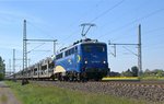 EVB 140 759 zieht Autotransportzug durch Dendensen-Gümmer Richtung Hannover am 06.05.16.