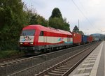 Am 30.09.2014 bespannte die 223 031 (420 11) der EVB/MWB einen Containerzug in Richtung Norden.