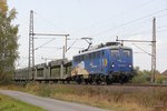 evb 140 761-8 mit einem leeren Autozug in Dedensen Gümmer, am 30.09.2016.